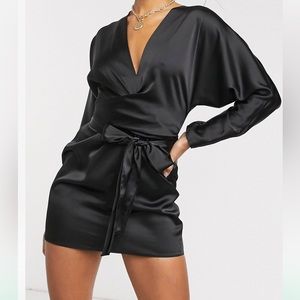 Black Batwing Satin mini dress